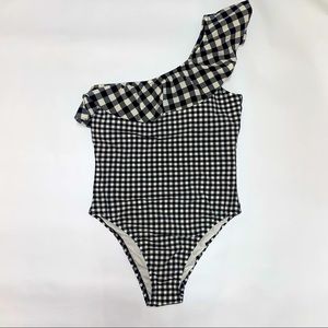 J. Crew Gingham One Piece Swimsuit with One Shoulder